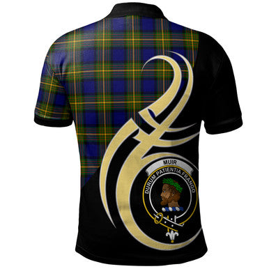 Scottish Muir Clan Crest Tartan Polo Shirt Believe in Me Back Side Tartan Plaid