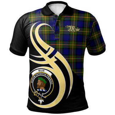 Scottish Muir Clan Crest Tartan Polo Shirt Believe in Me Front Side Tartan Plaid