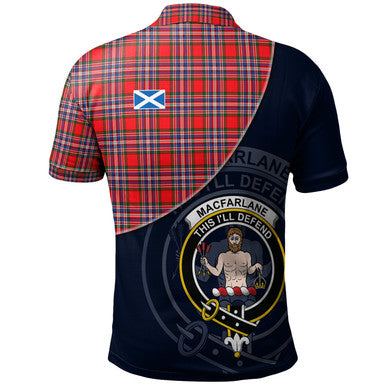 Scottish MacFarlane Modern Clan Crest Tartan Polo Shirt - Bend Style Back Side Tartan Plaid