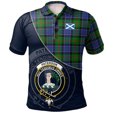 Scottish Paterson Clan Crest Tartan Polo Shirt - Bend Style Front Side Tartan Plaid