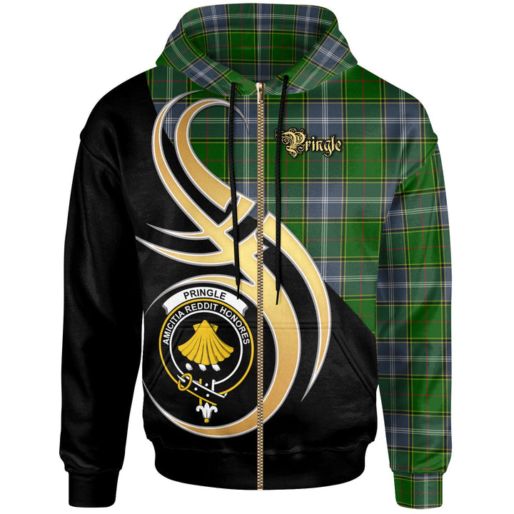 Scottish Pringle Clan Crest Tartan Hoodie - Believe In Me Zip-up Tartan Plaid