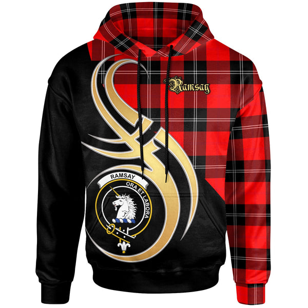 Scottish Ramsay Clan Crest Tartan Hoodie - Believe In Me Front Side Tartan Plaid