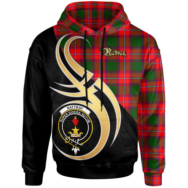 Scottish Rattray Clan Crest Tartan Hoodie - Believe In Me Front Side Tartan Plaid