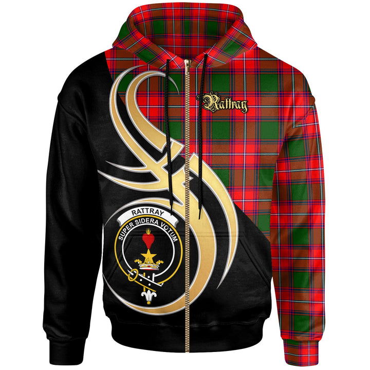 Scottish Rattray Clan Crest Tartan Hoodie - Believe In Me Zip-up Tartan Plaid