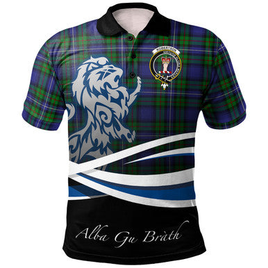 Scottish Robertson Hunting Modern Clan Crest Tartan Polo Shirt - Scotland Lion Front Side Tartan Plaid