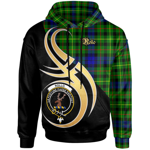 Scottish Rollo Clan Crest Tartan Hoodie - Believe In Me Front Side Tartan Plaid