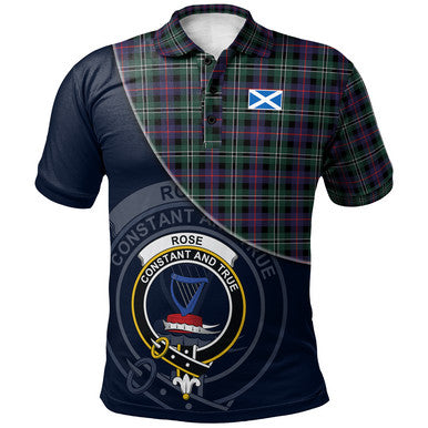 Scottish Rose Hunting Modern Clan Crest Tartan Polo Shirt - Bend Style Front Side Tartan Plaid