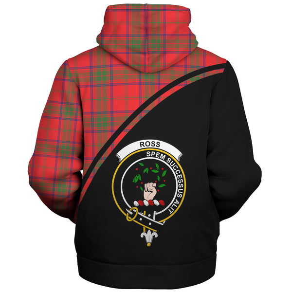 Scottish Ross Clan Crest Tartan Curve Sherpa Hoodie Front Side Tartan Plaid