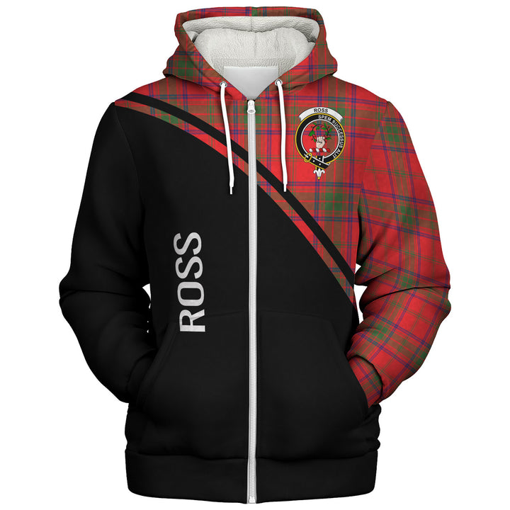 Scottish Ross Clan Crest Tartan Curve Sherpa Hoodie Back Side Tartan Plaid
