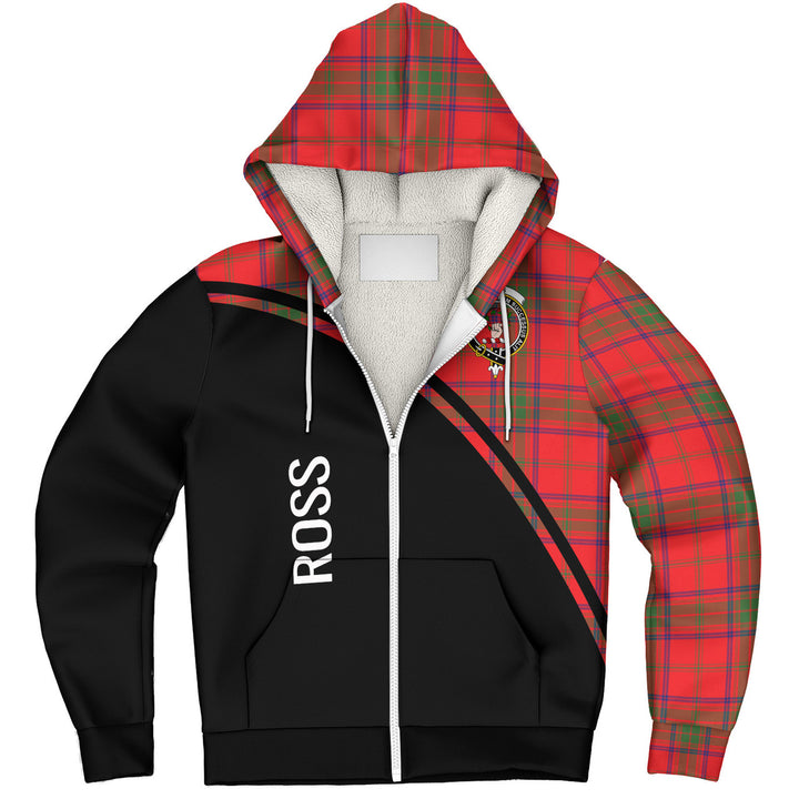 Scottish Ross Clan Crest Tartan Curve Sherpa Hoodie Tartan Plaid