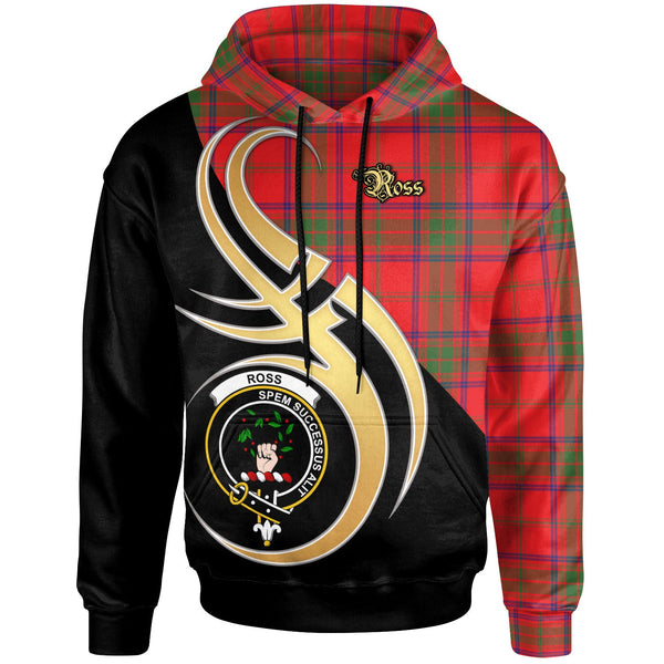 Scottish Ross Clan Crest Tartan Hoodie - Believe In Me Front Side Tartan Plaid