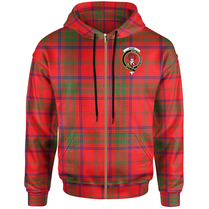 Scottish Ross Clan Crest Tartan Hoodie Zip Tartan Plaid