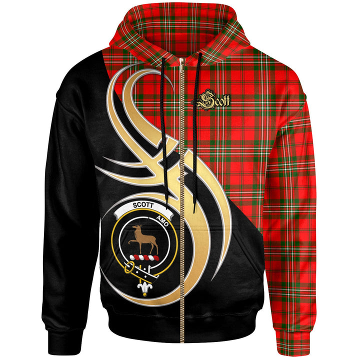 Scottish Scott Clan Crest Tartan Hoodie - Believe In Me Zip-up Tartan Plaid