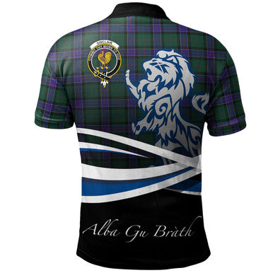 Scottish Sinclair Hunting Modern Clan Crest Tartan Polo Shirt - Scotland Lion Back Side Tartan Plaid