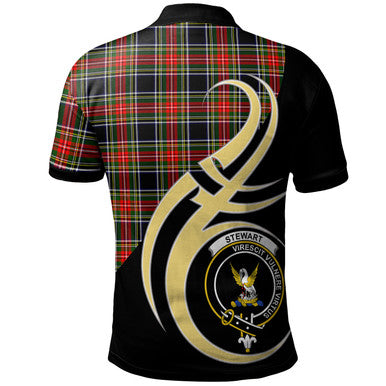 Scottish Stewart Black Clan Crest Tartan Polo Shirt Believe in Me Back Side Tartan Plaid