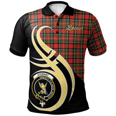Scottish Stewart Royal Modern Clan Crest Tartan Polo Shirt Believe in Me Front Side Tartan Plaid
