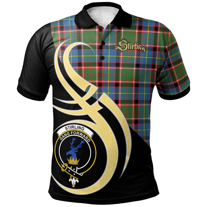 Scottish Stirling & Bannockburn District Clan Crest Tartan Polo Shirt Believe in Me Front Side Tartan Plaid