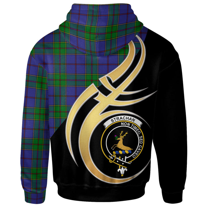 Scottish Strachan Clan Crest Tartan Hoodie - Believe In Me Back Side Tartan Plaid