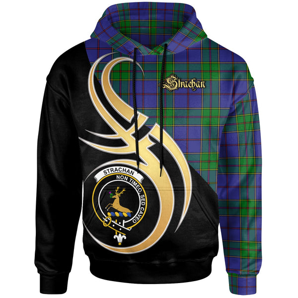 Scottish Strachan Clan Crest Tartan Hoodie - Believe In Me Front Side Tartan Plaid
