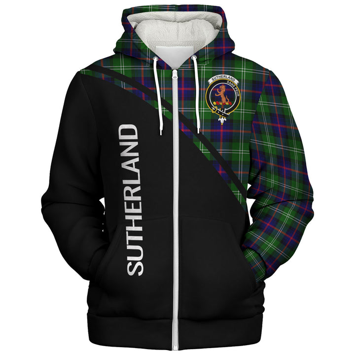 Scottish Sutherland II Clan Crest Tartan Curve Sherpa Hoodie Back Side Tartan Plaid