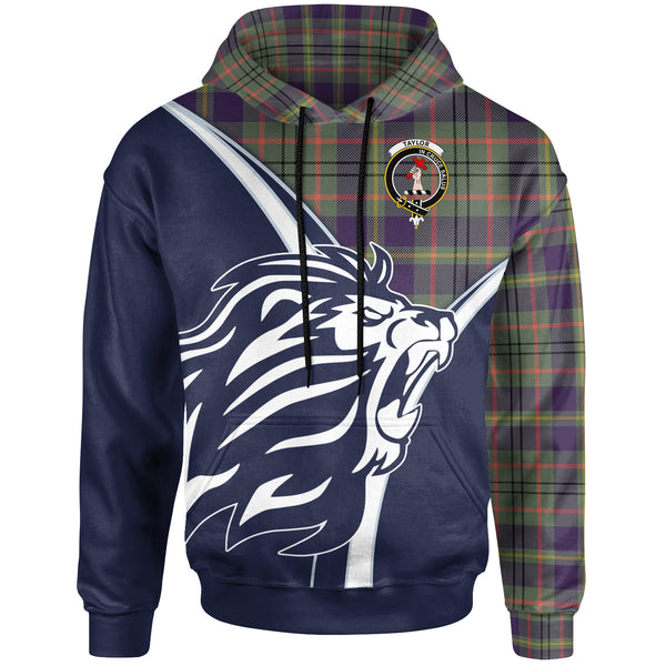 Scottish Taylor Clan Crest Tartan Hoodie - Scottish Flag With Lion