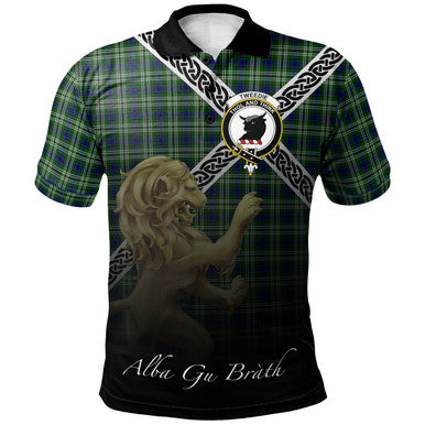 Scottish Tweedside District Clan Crest Tartan Polo Shirt - Celtic with Scotland Lion Front Side Tartan Plaid