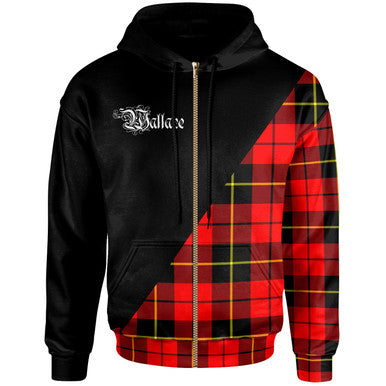 Scottish Wallace Clan Crest Tartan Hoodie - Military Logo Zip-up Tartan Plaid