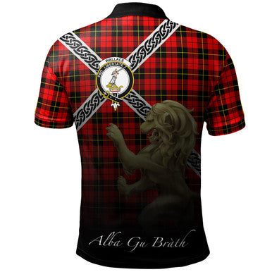 Scottish Wallace Hunting - Red Clan Crest Tartan Polo Shirt - Celtic with Scotland Lion Back Side Tartan Plaid