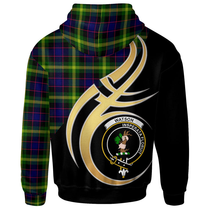 Scottish Watson Clan Crest Tartan Hoodie - Believe In Me Back Side Tartan Plaid