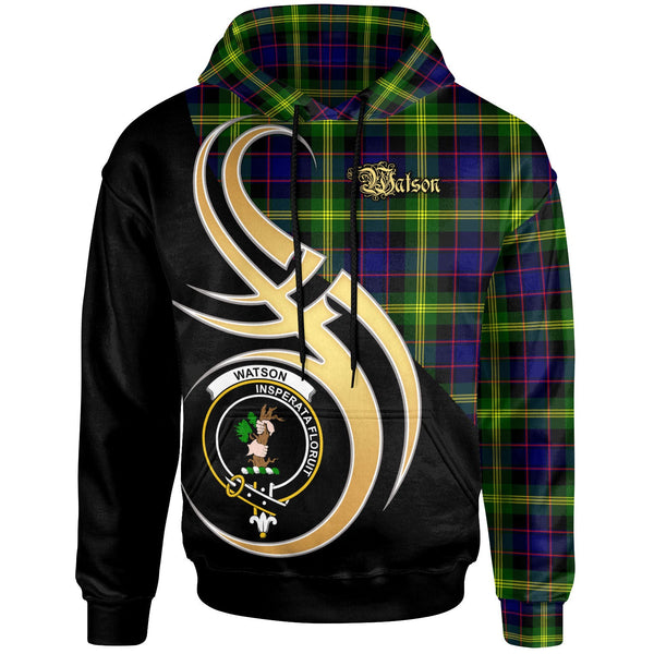 Scottish Watson Clan Crest Tartan Hoodie - Believe In Me Front Side Tartan Plaid