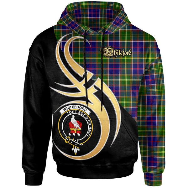 Scottish Whiteford Clan Crest Tartan Hoodie - Believe In Me Front Side Tartan Plaid