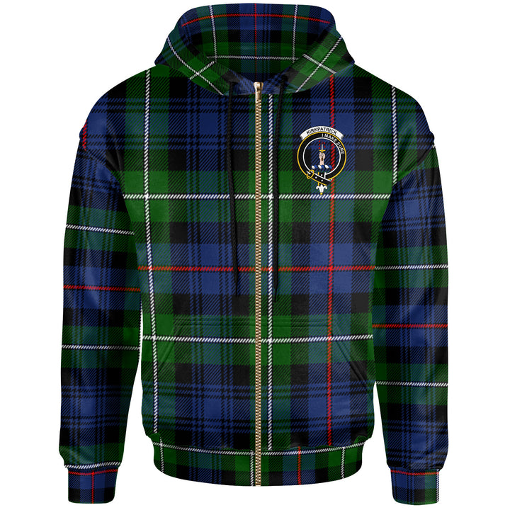 Scottish Kirkpatrick Clan Crest Tartan Hoodie Zip Tartan Plaid