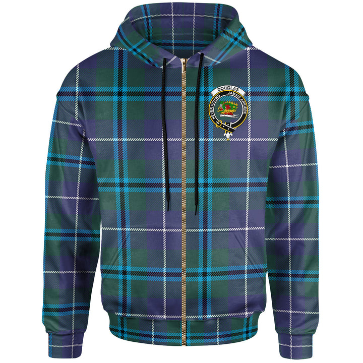 Scottish Douglas Clan Crest Tartan Hoodie Zip Tartan Plaid