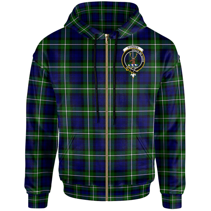 Scottish Forbes Clan Crest Tartan Hoodie Zip Tartan Plaid