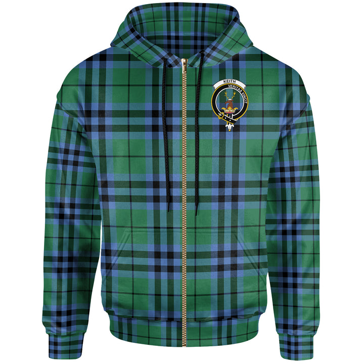 Scottish Keith Clan Crest Tartan Hoodie Zip Tartan Plaid