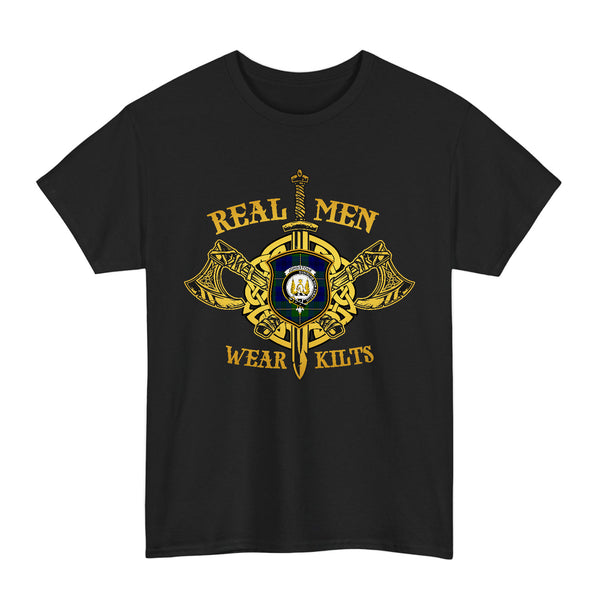 Scottish Johnston Clan Crest Tartan T-Shirt Real Men Wear Kilts