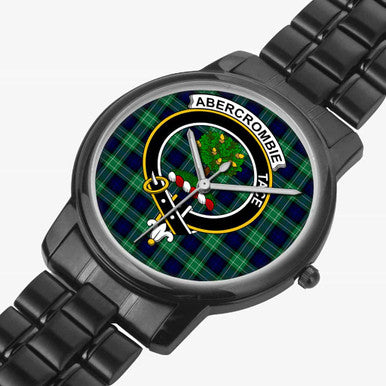 Scottish Abercrombie Clan Crest Tartan Folding Clasp Steel Quartz Watches Tartan Plaid Black 2