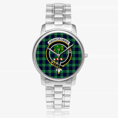 Scottish Abercrombie Clan Crest Tartan Folding Clasp Steel Quartz Watches Tartan Plaid Silver 1
