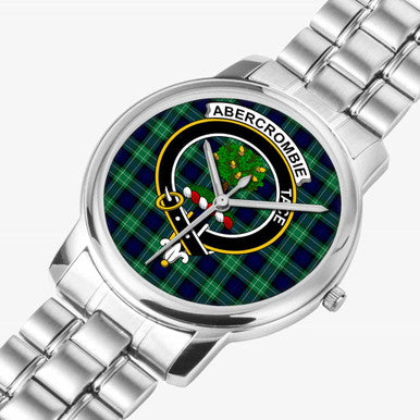 Scottish Abercrombie Clan Crest Tartan Folding Clasp Steel Quartz Watches Tartan Plaid Silver 2