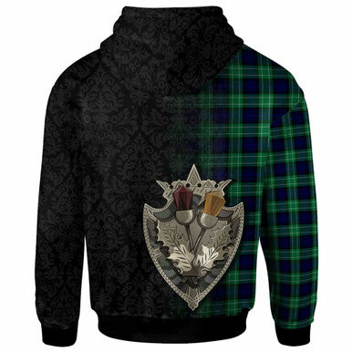 Scottish Abercrombie Clan Crest Tartan Hoodie - Half Thistle Flowers Celtic Design Back Side Tartan Plaid