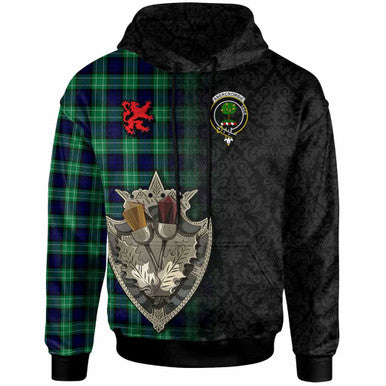 Scottish Abercrombie Clan Crest Tartan Hoodie - Half Thistle Flowers Celtic Design Front Side Tartan Plaid