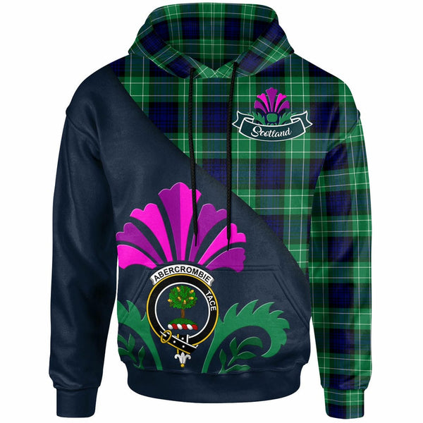 Scottish Abercrombie Clan Crest Tartan Hoodie - Scotland Thistle Style Front Side Tartan Plaid