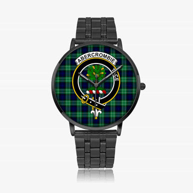 Scottish Abercrombie Clan Crest Tartan Instafamous Steel Quartz Watches Tartan Plaid Black 1