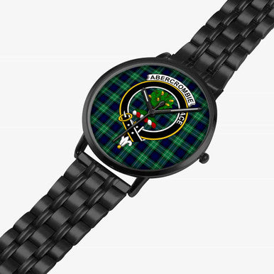 Scottish Abercrombie Clan Crest Tartan Instafamous Steel Quartz Watches Tartan Plaid Black 2