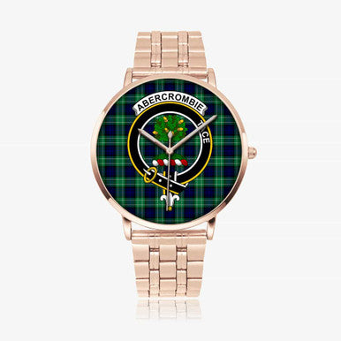 Scottish Abercrombie Clan Crest Tartan Instafamous Steel Quartz Watches Tartan Plaid Rose Gold 1