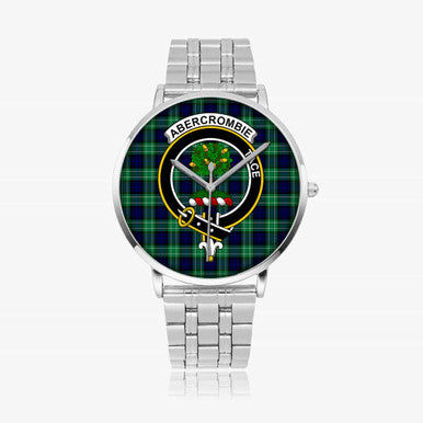 Scottish Abercrombie Clan Crest Tartan Instafamous Steel Quartz Watches Tartan Plaid Silver 1