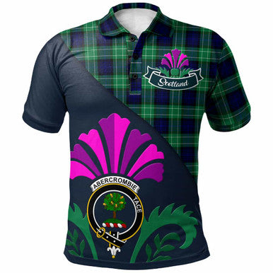 Scottish Abercrombie Clan Crest Tartan Polo Shirt - Scotland Thistle Style Front Side Tartan Plaid