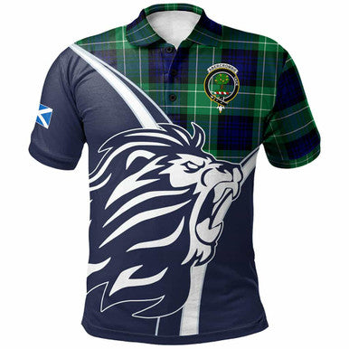 Scottish Abercrombie Clan Crest Tartan Polo Shirt - Scottish Flag With Lion Front Side Tartan Plaid