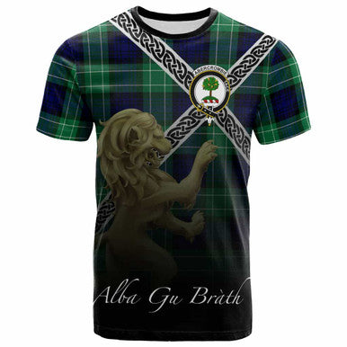 Scottish Abercrombie Clan Crest Tartan T-Shirt - Celtic With Scotland Lion Front Side Tartan Plaid