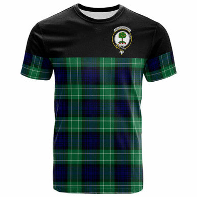 Scottish Abercrombie Clan Crest Tartan T-Shirt - Horizontal Style Front Side Tartan Plaid